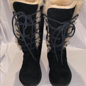 Uggs black lace tall  furry boots
